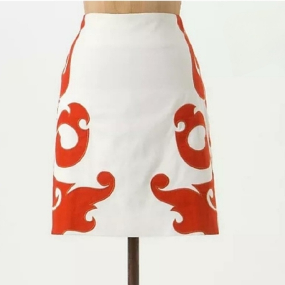 Anthropologie Vanessa Virginia Flame Kissed A-line Skirt White Orange Size 6